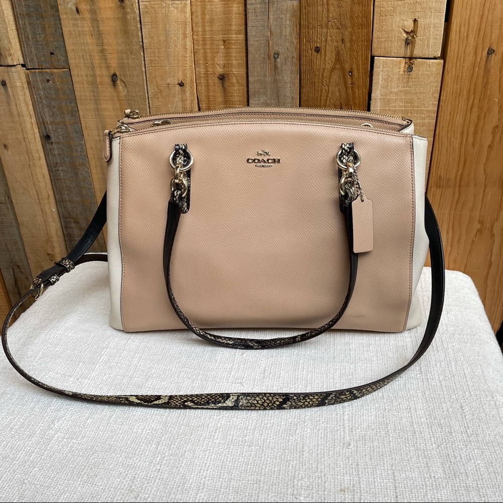 COACH CHRISTIE COLOR-BLOCK CARRYALL SNAKE HANDLES/STRAP BAG